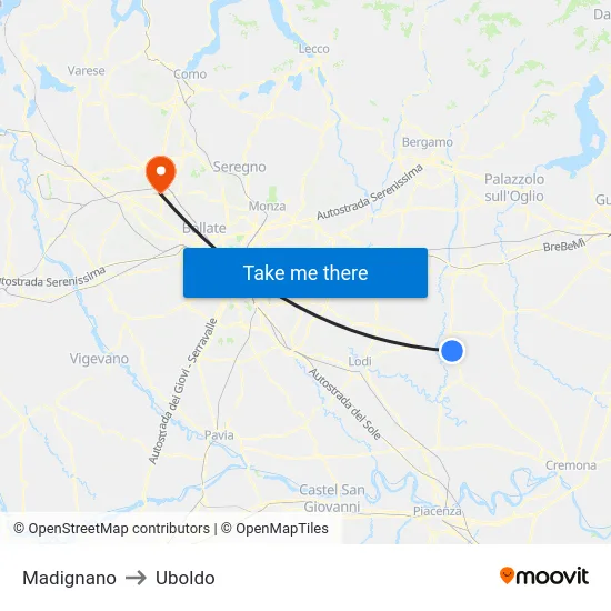 Madignano to Uboldo map