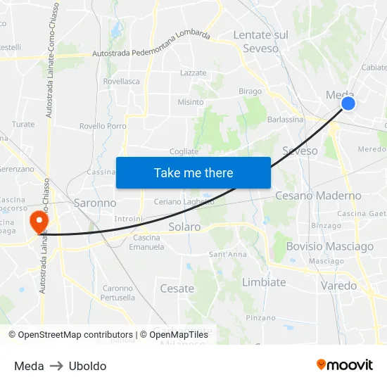 Meda to Uboldo map
