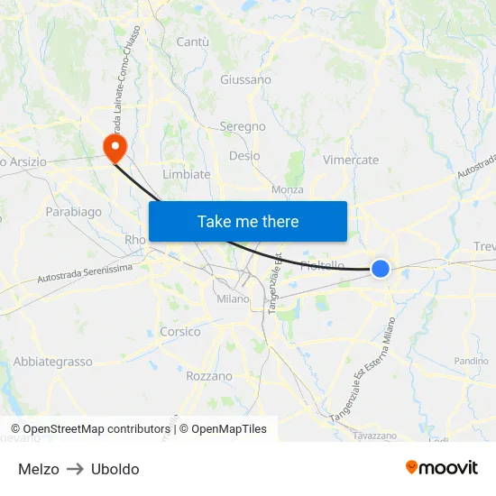 Melzo to Uboldo map