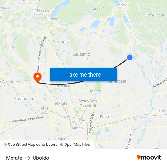 Merate to Uboldo map