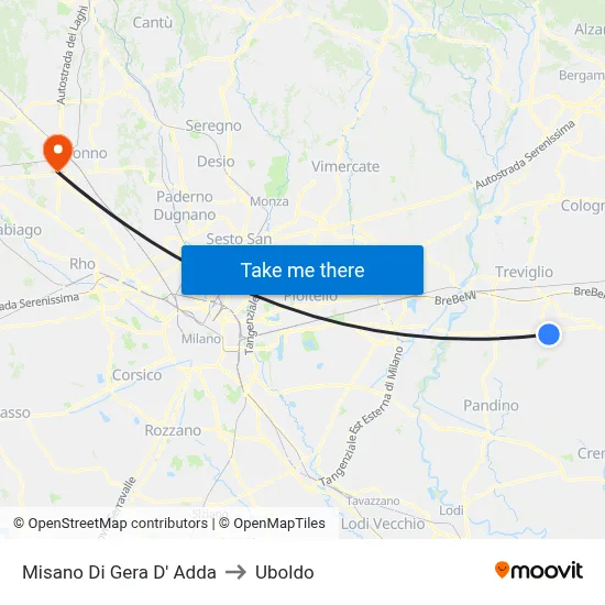 Misano di Gera d'Adda to Uboldo map