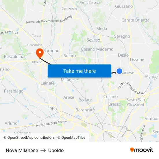 Nova Milanese to Uboldo map