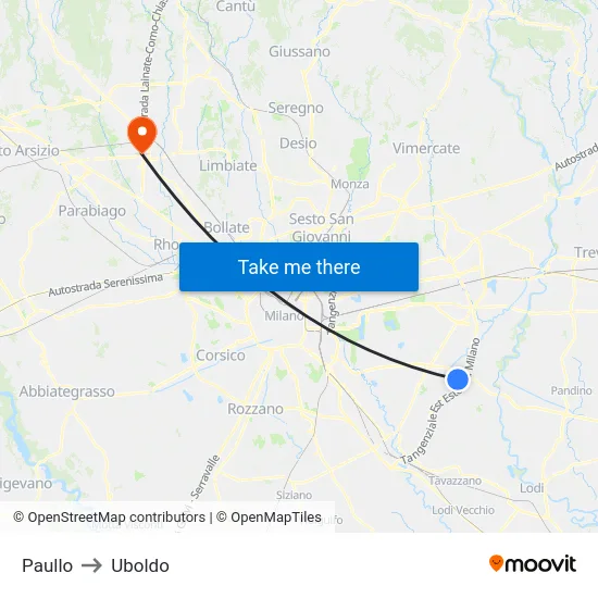 Paullo to Uboldo map