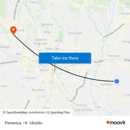 Pieranica to Uboldo map