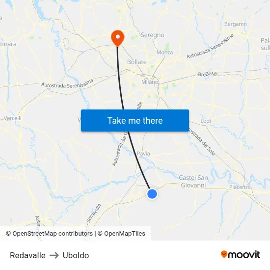 Redavalle to Uboldo map