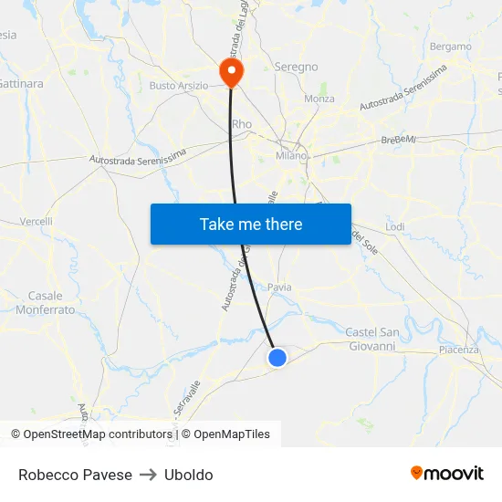 Robecco Pavese to Uboldo map