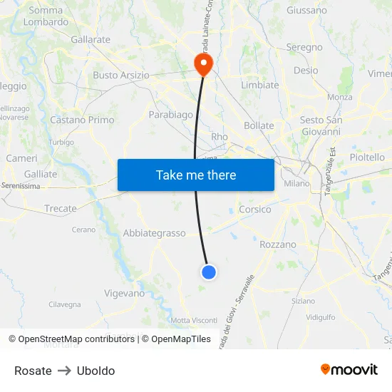 Rosate to Uboldo map