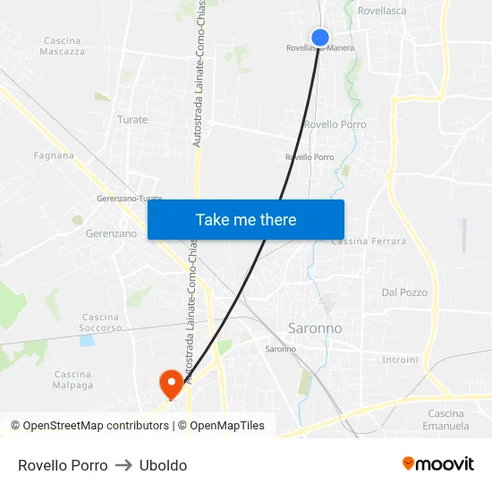 Rovello Porro to Uboldo map