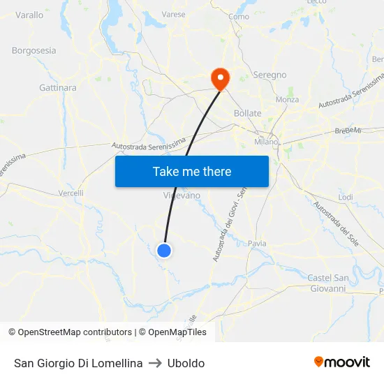 San Giorgio Di Lomellina to Uboldo map