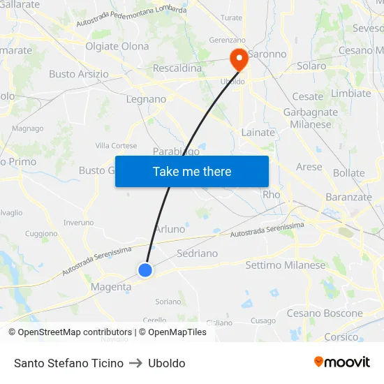 Santo Stefano Ticino to Uboldo map
