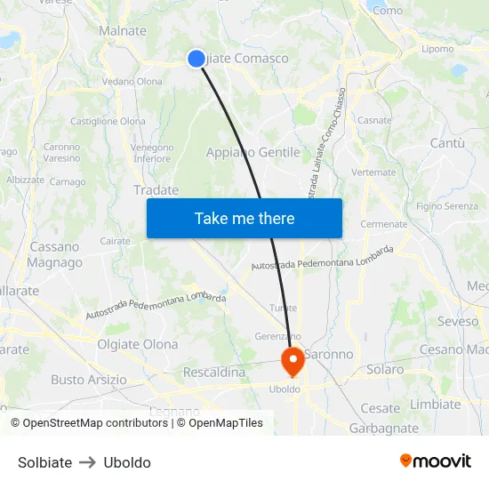 Solbiate to Uboldo map