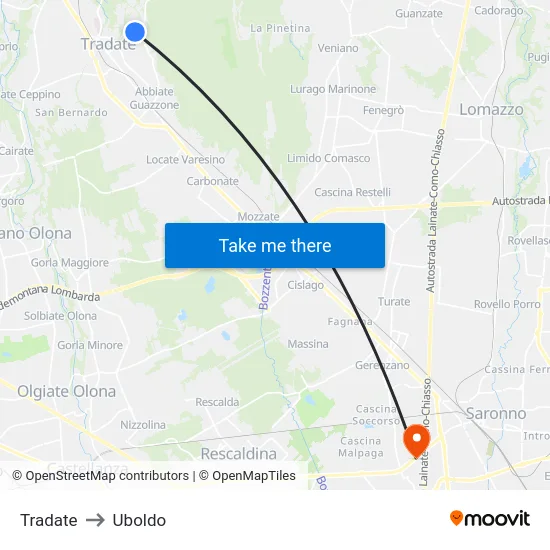 Tradate to Uboldo map