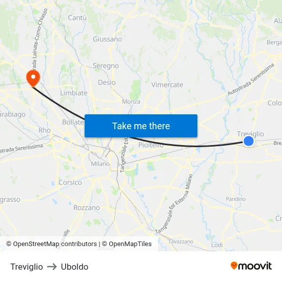 Treviglio to Uboldo map