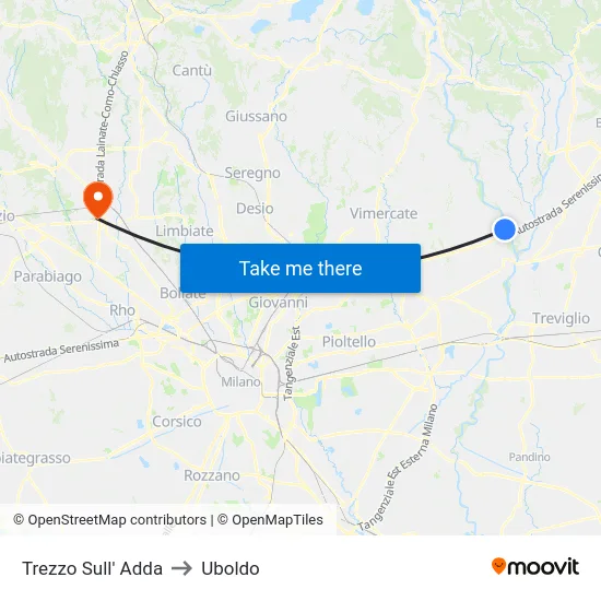 Trezzo Sull' Adda to Uboldo map