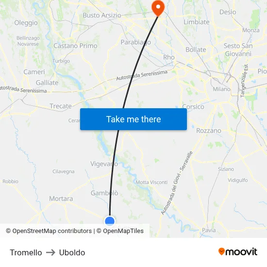 Tromello to Uboldo map