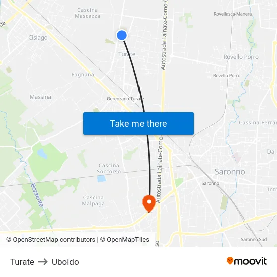 Turate to Uboldo map