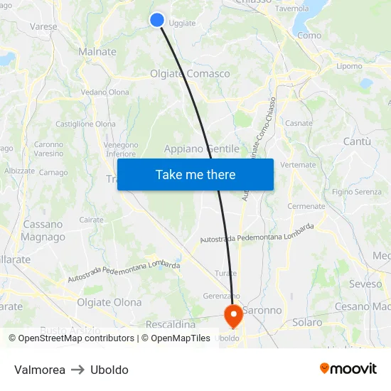 Valmorea to Uboldo map