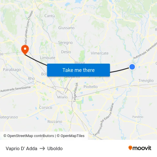 Vaprio d'Adda to Uboldo map