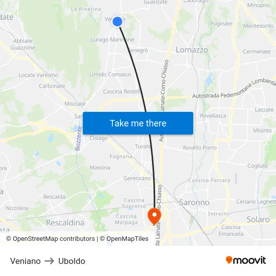 Veniano to Uboldo map