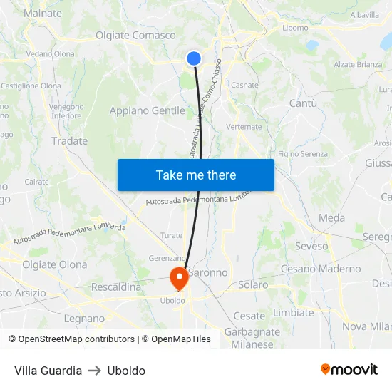 Villa Guardia to Uboldo map