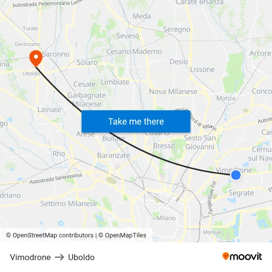 Vimodrone to Uboldo map