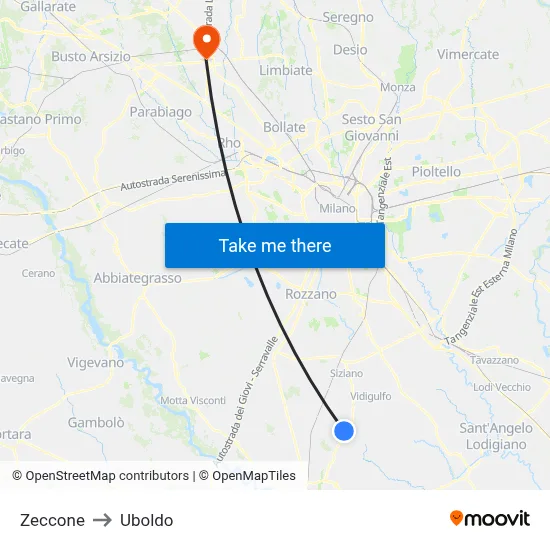 Zeccone to Uboldo map