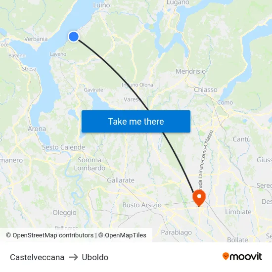 Castelveccana to Uboldo map