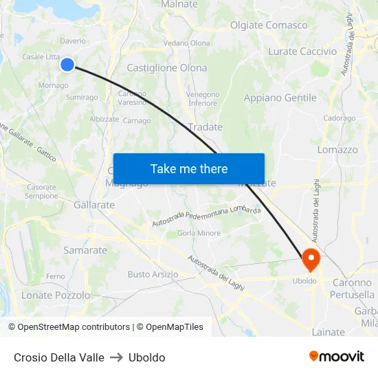 Crosio Della Valle to Uboldo map