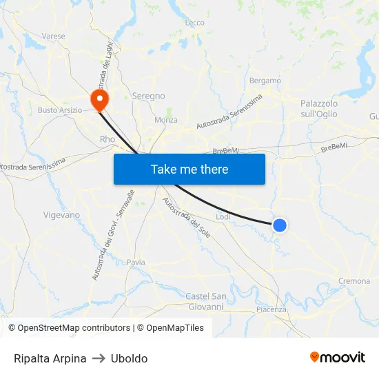 Ripalta Arpina to Uboldo map