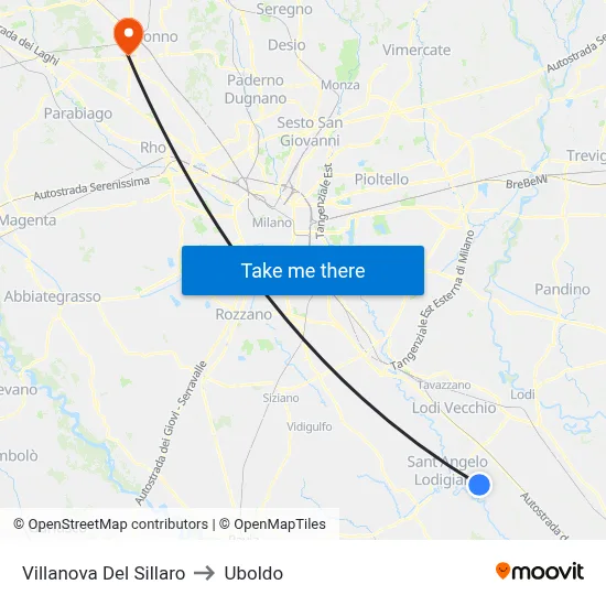 Villanova Del Sillaro to Uboldo map