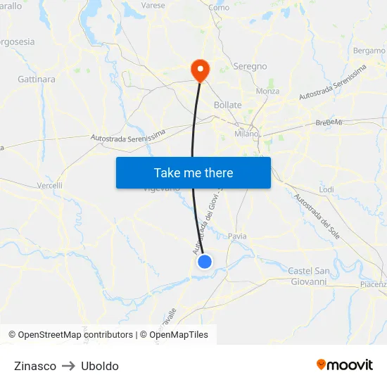 Zinasco to Uboldo map