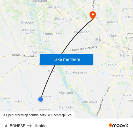 ALBONESE to Uboldo map