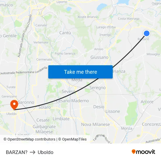 Barzan to Uboldo map