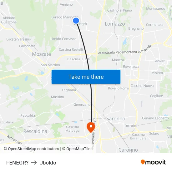 Fenegro to Uboldo map