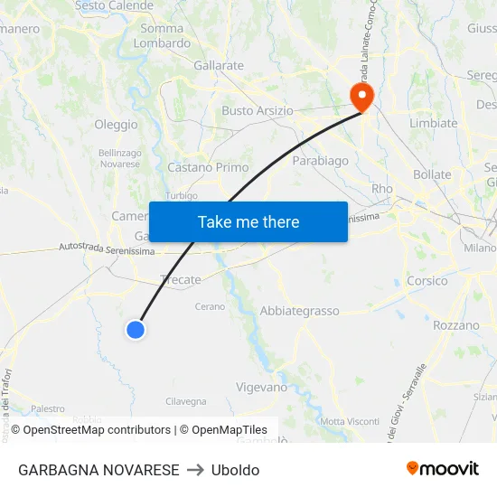 Garbagna Novarese to Uboldo map