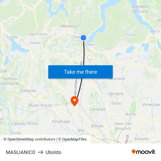 Maslianico to Uboldo map