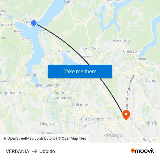 Verbania to Uboldo map