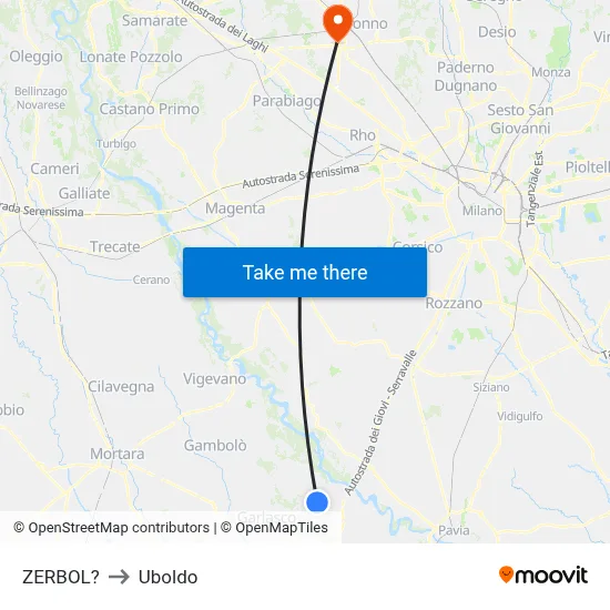Zerbol to Uboldo map