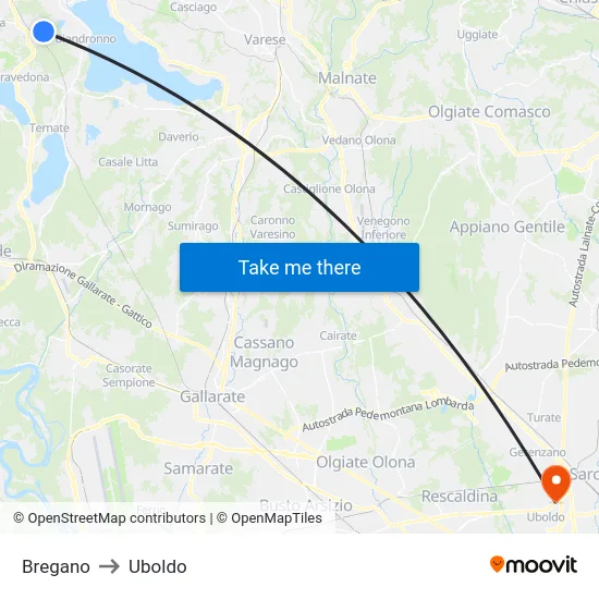 Bregano to Uboldo map
