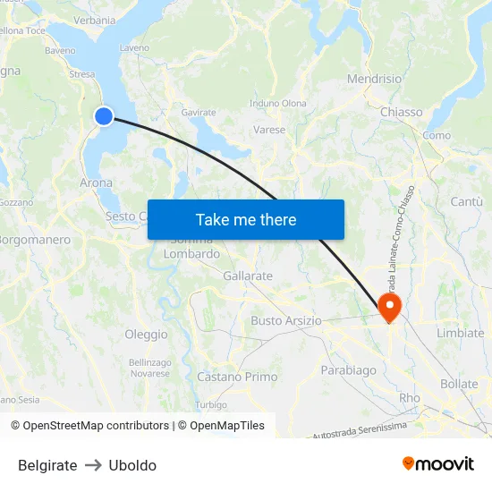 Belgirate to Uboldo map