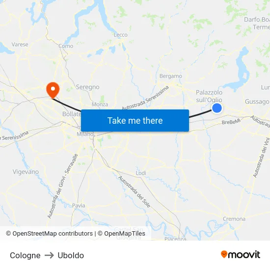 Cologne to Uboldo map