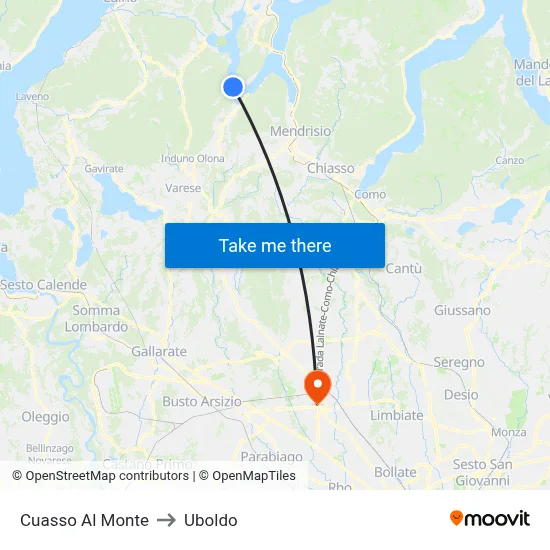 Cuasso Al Monte to Uboldo map