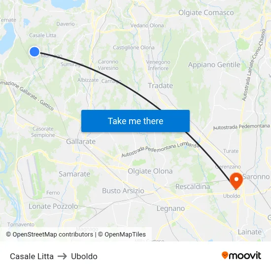 Casale Litta to Uboldo map