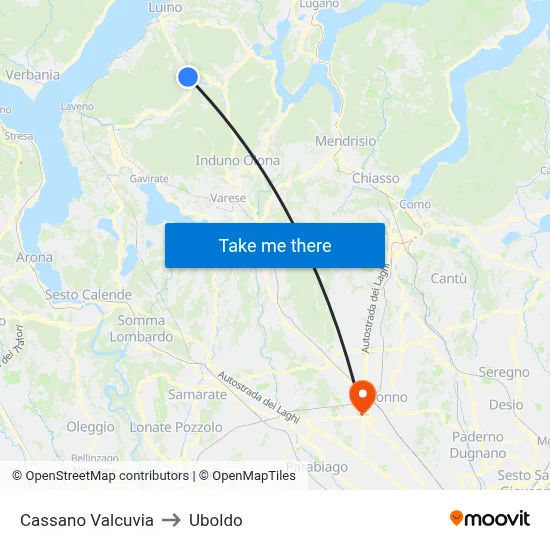 Cassano Valcuvia to Uboldo map