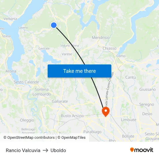 Rancio Valcuvia to Uboldo map