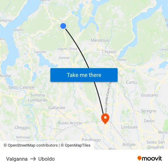 Valganna to Uboldo map