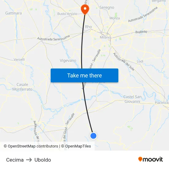 Cecima to Uboldo map