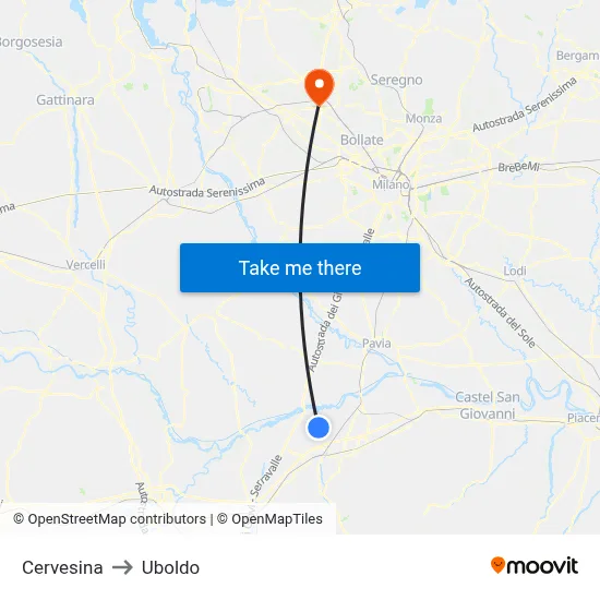 Cervesina to Uboldo map