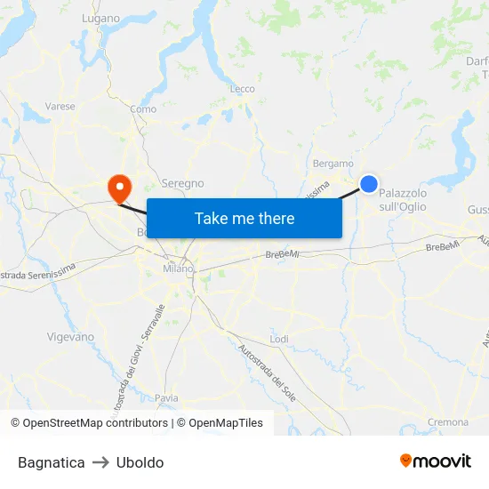 Bagnatica to Uboldo map