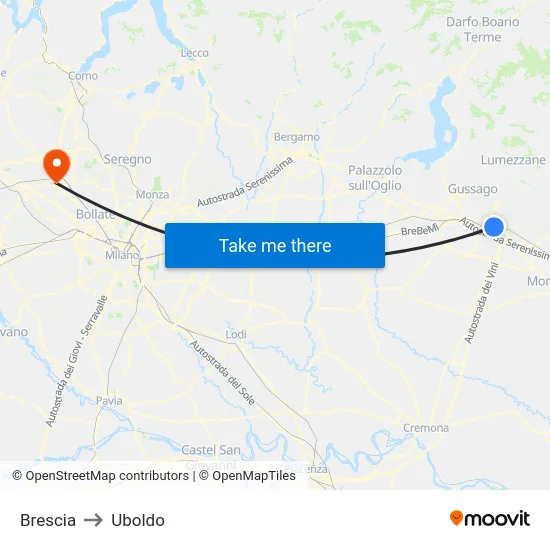 Brescia to Uboldo map